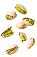 Falling pistachio isolated on white background, clipping path, full depth of field