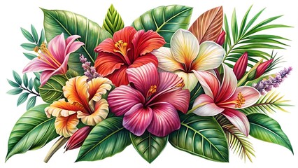 Naklejka premium Rare Tropical Flowers: Exquisite Botanical Illustration