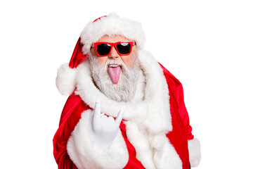 Close-up portrait of his he confident crazy naughty fat overweight plump gray-haired bearded man...