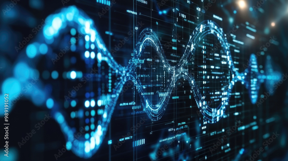 Aufkleber a vibrant digital representation of a waveform illustrating data flow, featuring glowing blue patter