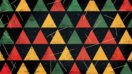 Retro Geometric Triangle Pattern in Red, Green, Yellow