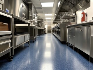 Obraz premium antimicrobial surfaces in a commercial kitchen, ensuring cleanliness and protection from harmful bacteria