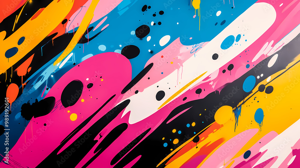 Wall mural colorful pop art abstract graffiti mural with dynamic blasts and splashes in a vibrant backdrop. gra