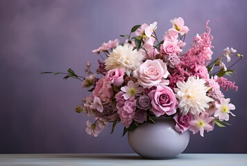 Fototapeta premium Pink, Purple, White Flowers in Vase Still Life