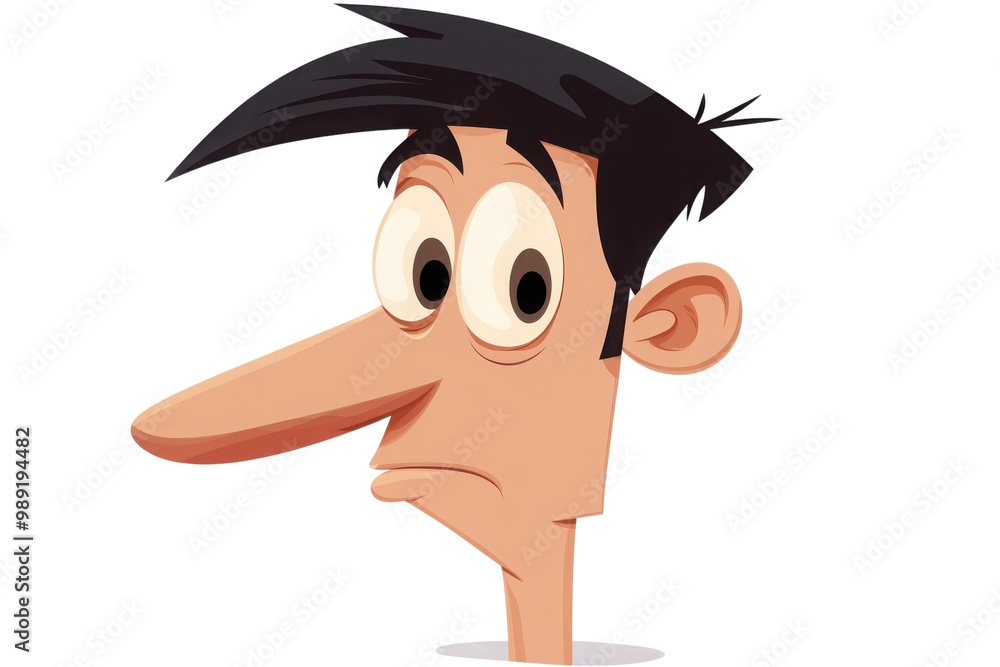 Poster cartoon character with a distinctive profile and a surprised expression. transparent background