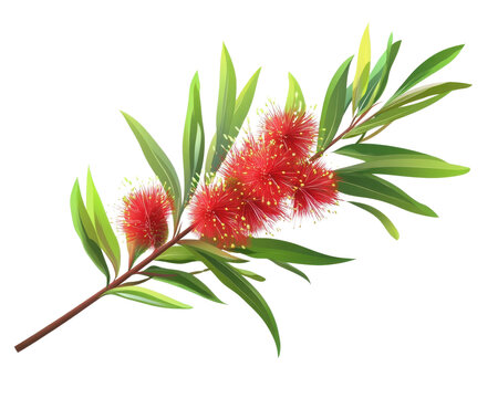Colorful bottlebrush flower branch on white isolated background. transparent background