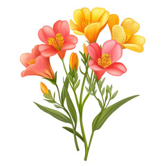Obraz premium Colorful bouquet pink yellow flowers white isolated background transparent background