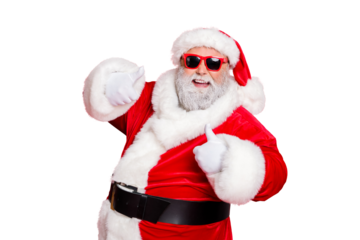 Close-up portrait of his he cheerful cheery glad confident funky fat overweight plump gray-haired bearded man showing thumbup ad advert isolated over bright vivid shine red background