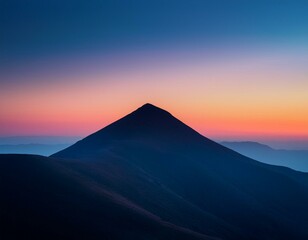 minimalist landscape. Solitary mountain peak silhouetted against gradient sky