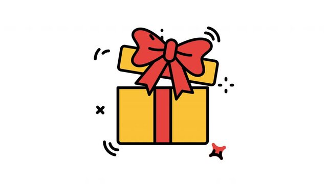 Animated yellow gift box with a red bow and single ribbon, perfect for birthday, Christmas, or any special occasion packaging design