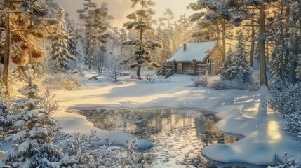 Obraz premium Winter Wonderland Cabin