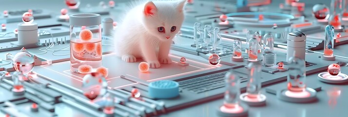 Futuristic pet care card dedicated advancements petfriendly travel solutions featuring minimalist design broad blank area upper center personalized note surrounded abstract travel and pet care icons