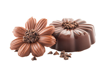 Delicious chocolate treats shaped like flowers on a white isolated background. transparent background