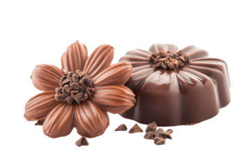 Delicious chocolate treats shaped like flowers on a white isolated background. transparent background