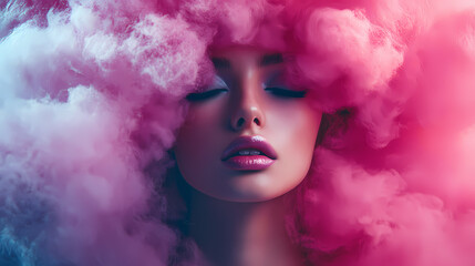 portrait of a girl in a pink wig