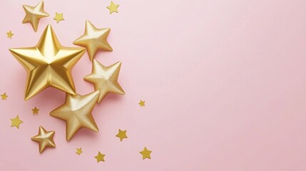 Obraz premium Golden star balloons on pastel pink background for celebrations