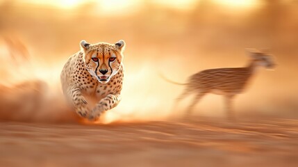 Obraz premium A cheetah pouncing on a gazelle, with a blur of motion and a sense of speed.