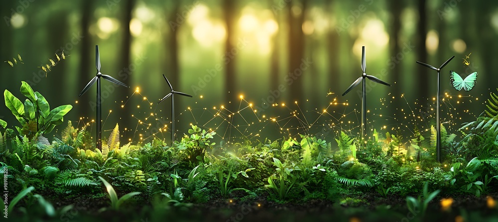 Poster green energy card celebrating the future of smart grids offering a spacious blank space on the upper