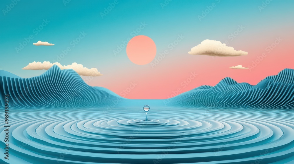 Poster a single drop of water ripples outwards, creating a wave of change that transforms the landscape aro