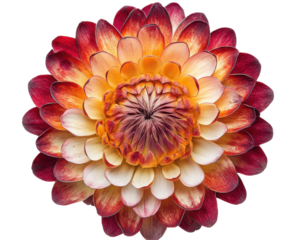 Vibrant flower with multi-colored petals on a white isolated background. transparent background