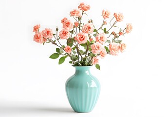 Pink Roses in Aqua Blue Vase Minimalist Photography