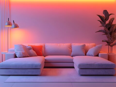 Cozy and Inviting Modern Living Room with a Large Comfortable Sectional Sofa Minimalist Stylish Decor Bright Accent Colors