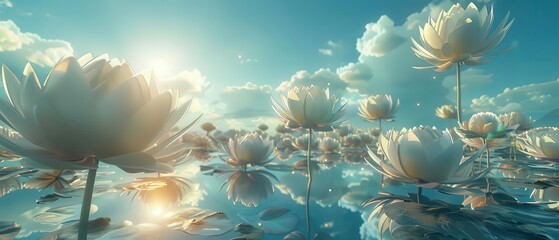 Infinite fractal flowers blooming across a surreal landscape, petals reaching out into eternity, infinity, nature's beauty