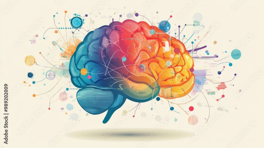 Aufkleber A vibrant brain infographic displaying different areas and their functions, set against a clean background, making complex information visually engaging