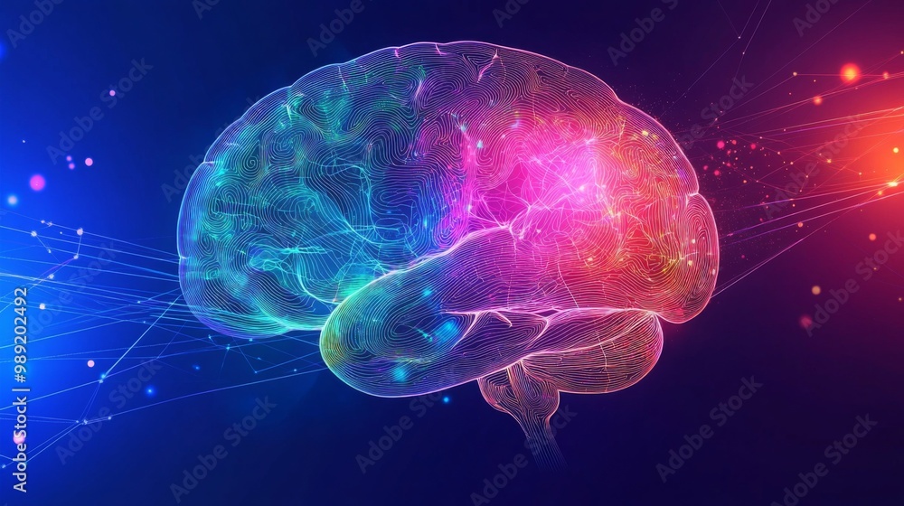 Aufkleber A vibrant brain infographic displaying different areas and their functions, set against a clean background, making complex information visually engaging