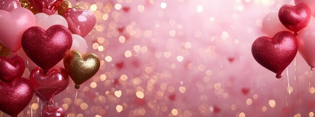 Obraz premium Pink & Red Heart Balloons Valentine's Day Background