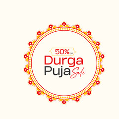 Durga Puja Border, Arch, Frame, Background Advertisement Design for Durga Puja Offer, Sale, Discount, Tags Design