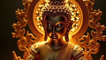 Fototapeta premium Golden Buddha Statue with Ornate Halo