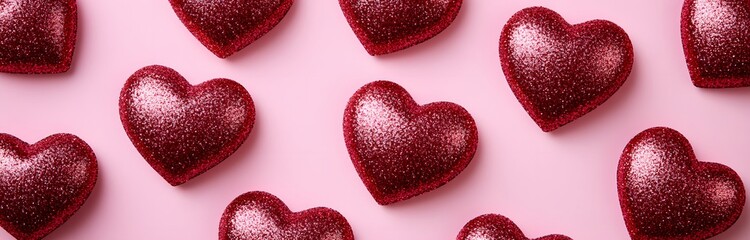 Obraz premium Sparkling Red Hearts on Pink Background