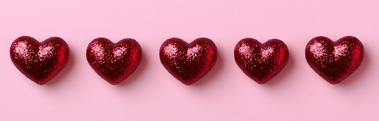 Obraz premium Glitter Red Hearts on Pink Background - Valentines Day