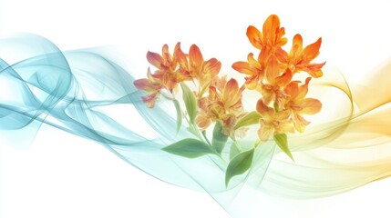 Obraz premium Vibrant orange flowers with swirling blue and yellow waves in the background.