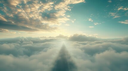 Obraz premium Infinity road disappearing into the clouds, surrounded by surreal, dream-like landscapes, infinity, surreal journey