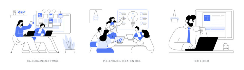 Working with software isolated cartoon vector illustrations se