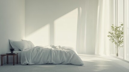 minimalist bedroom free of clutter, promoting cleanliness and a peaceful, organized environment