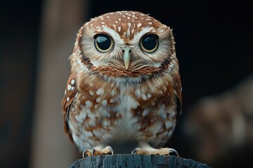 Naklejka premium Close-up Portrait of a Spotted Owl with Large Eyes