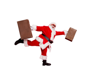 Full length body size view of nice attractive cheerful fat bearded man carrying vintage heavy bags luggage baggage flight tourism isolated on bright vivid shine red background