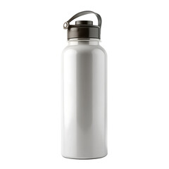 White Stainless Steel Water Bottle Isolated on White Background as Transparent. PNG. AI GENERATED