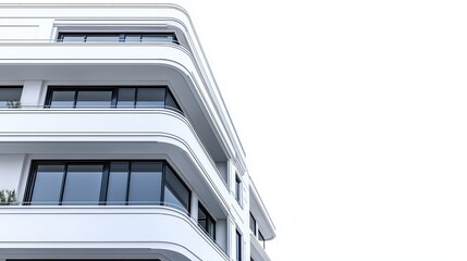Obraz premium A tall building with a lot of windows and a balcony. The building is white and has a modern look
