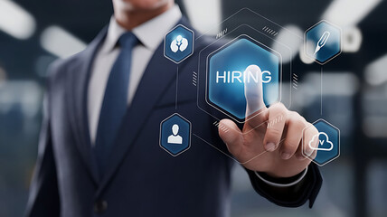 person pushing a hiring button, we are hiring, job opportuinty, job recruitment, HR, join our team