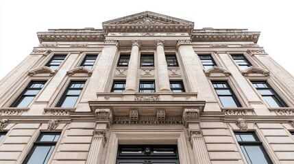 A large building with a lot of windows and a black door. The building is very old and has a lot of detail