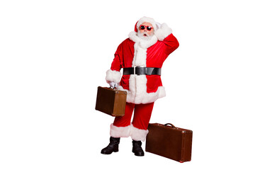 Full length body size view of his he amazed speechless funky fat overweight plump gray-haired...