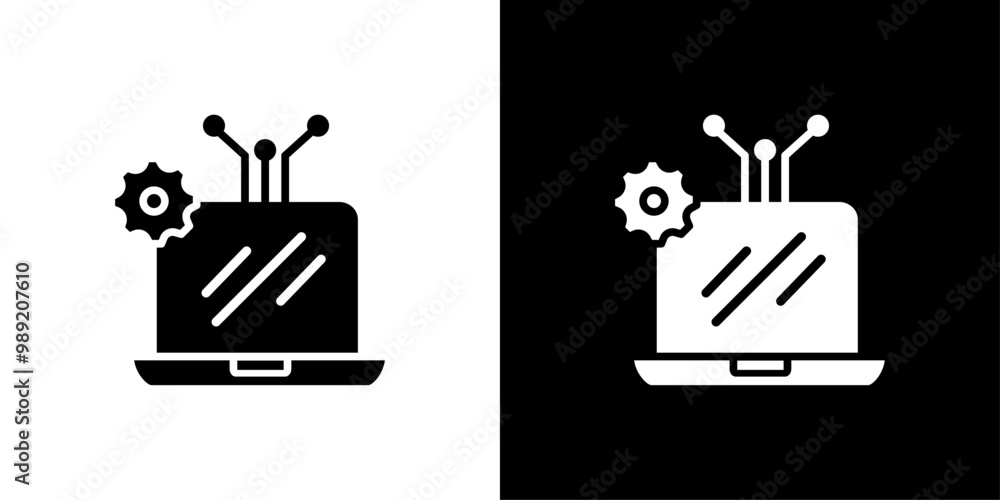 Poster computer technology icon isolated flat vector in outline