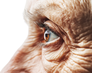 Close-up of a person's aged eye detail transparent background