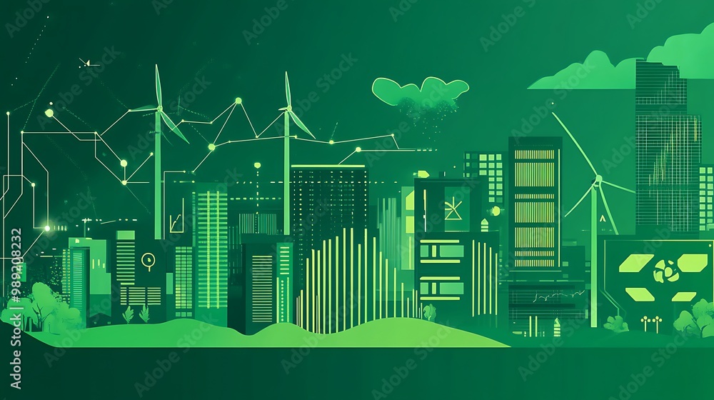 Poster green energy card highlighting role of ai optimizing renewable energy production offering sleek desi