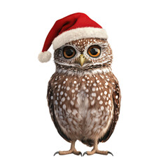 Fototapeta premium A whimsical owl wearing a festive Christmas hat, perfect for holiday-themed designs and decor.