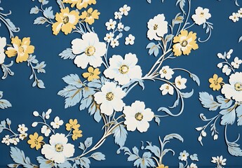 Obraz premium Vintage French Floral Print Blue Background